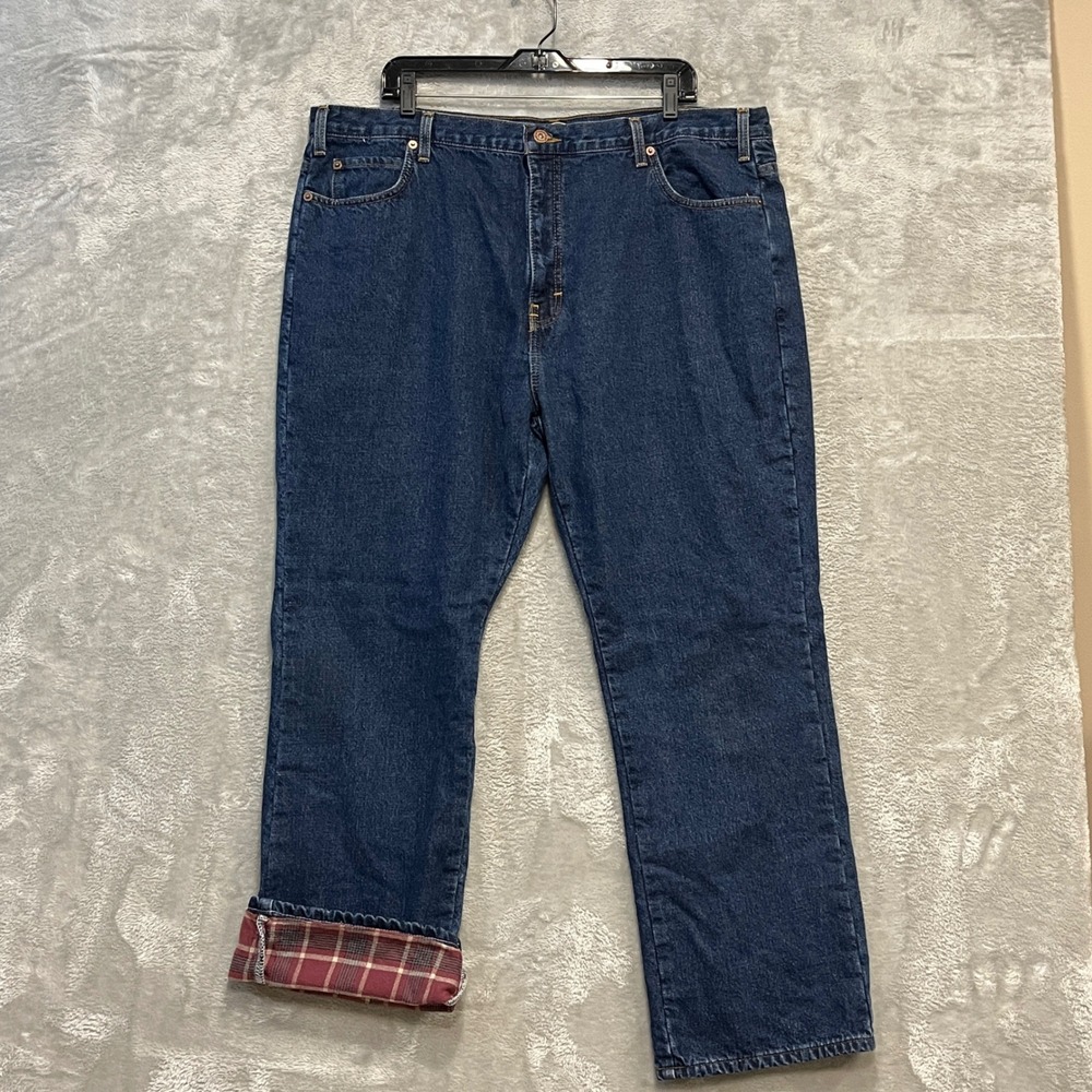 Dickies Relaxed Fit Jeans Mens 40x30 Blue Flannel Lined Plaid Workwear Denim